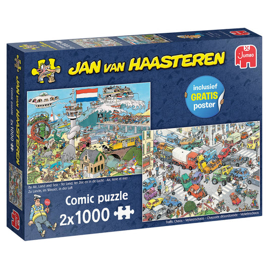 Jan van Haasteren Puzzle 2-in-1 Traffic Chaos & By Air, Land and Sea (2x 1000 Pieces)